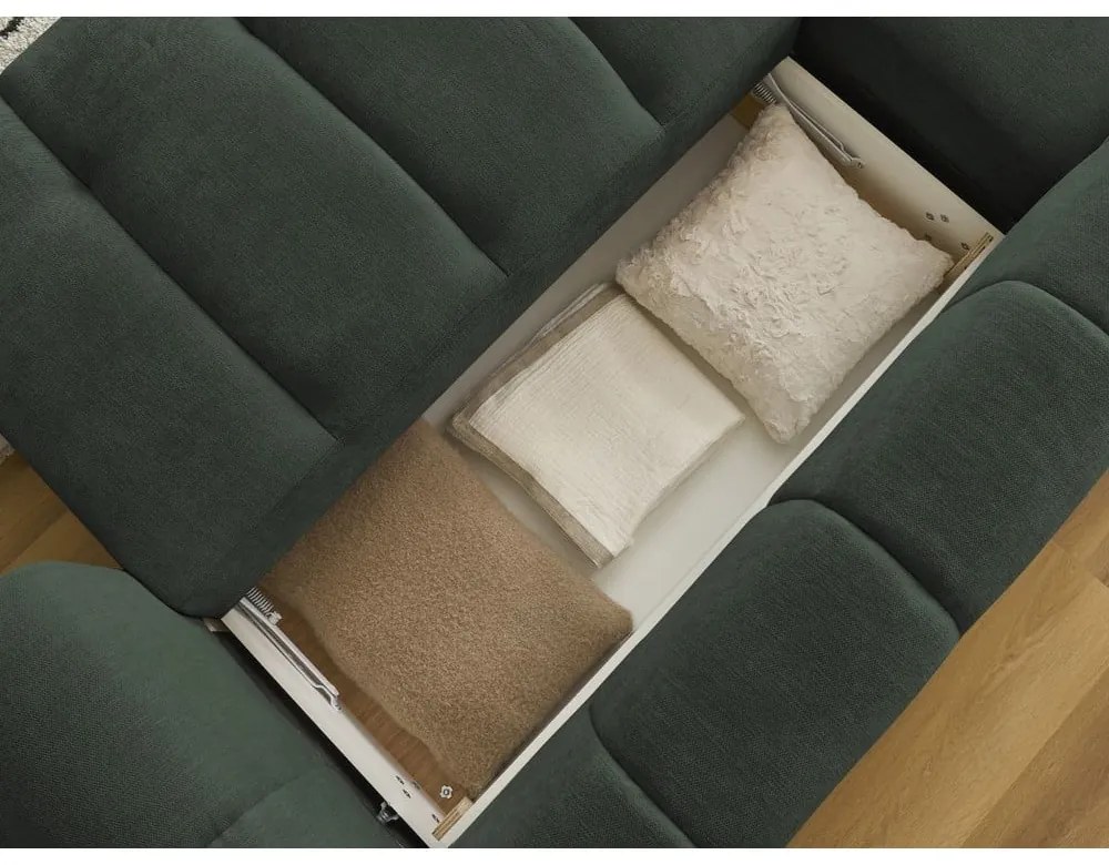 Colțar verde extensibil/cu spațiu de depozitare (cu colț pe partea stângă/cu șezlong) Fuji – Bobochic Paris