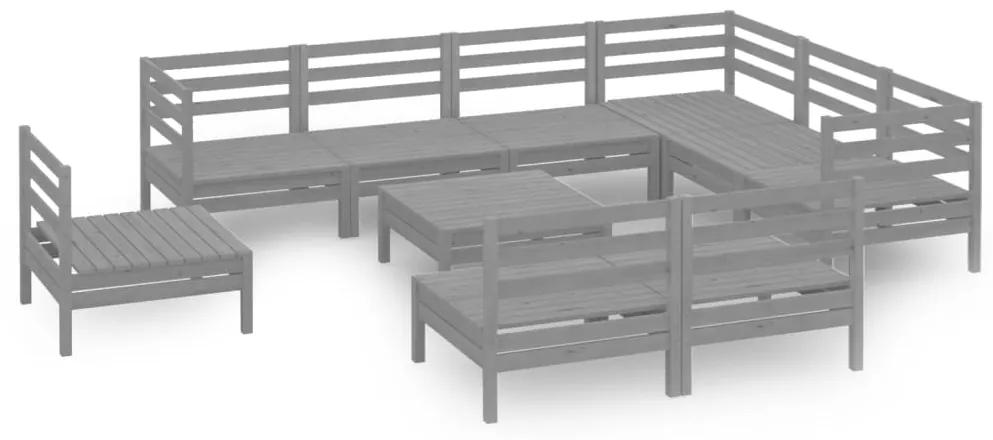 Set mobilier de gradina, 10 piese, gri, lemn masiv de pin Gri, 1