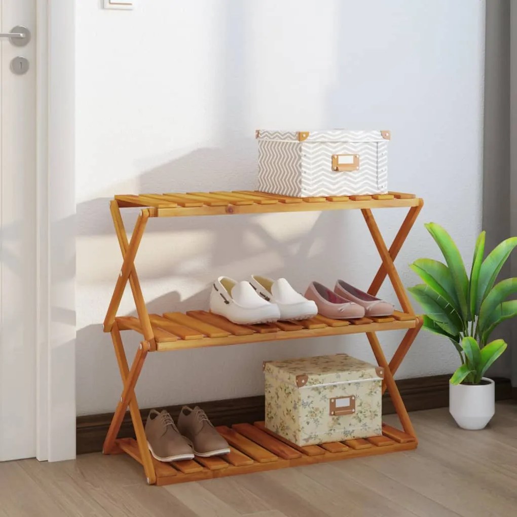 153328 vidaXL Raft pliabil cu 3 niveluri, maro, 70x31x63 cm lemn masiv acacia
