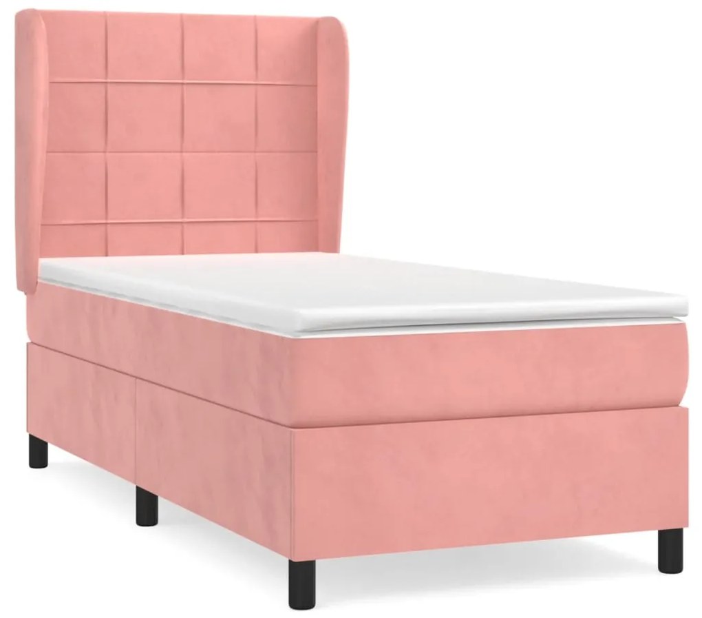 3129188 vidaXL Pat box spring cu saltea, roz, 90x190 cm, catifea