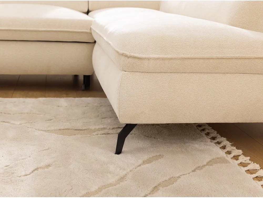 Colțar crem cu tapițerie din chenille (cu colț pe partea dreaptă/în formă de ”L”) Marbeya – Ropez