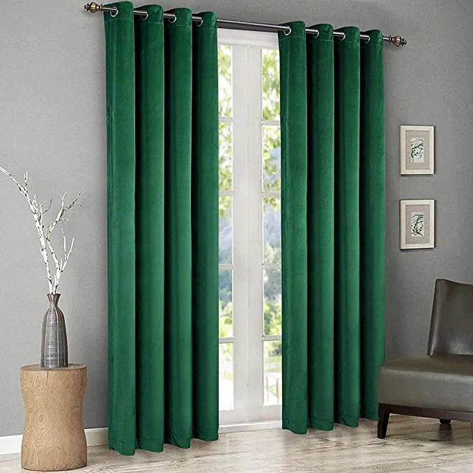 Draperie din catifea cu inele auriu antic, Premium, 150x210 cm, densitate 700 g mp, Verde Smarald