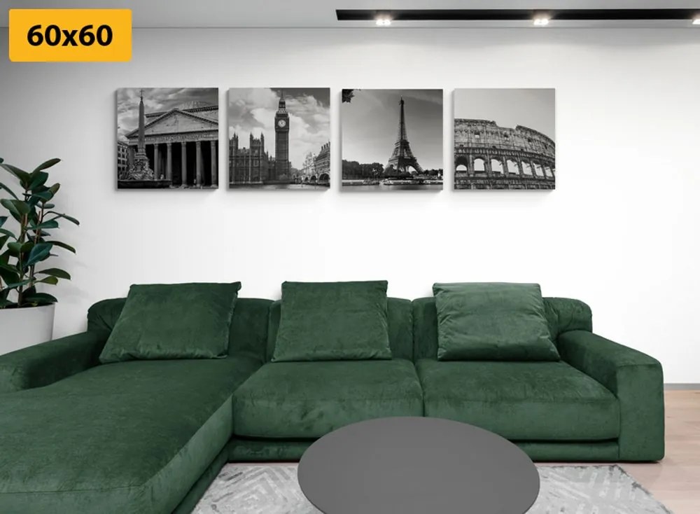 Set tablouri pentru iubitorii de călătorie în design alb-negru
