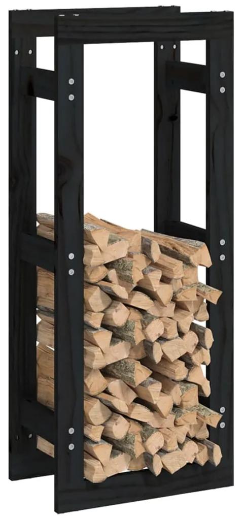 Rastel pentru lemne de foc, negru, 41x25x100 cm, lemn masiv pin Negru, 41 x 25 x 100 cm