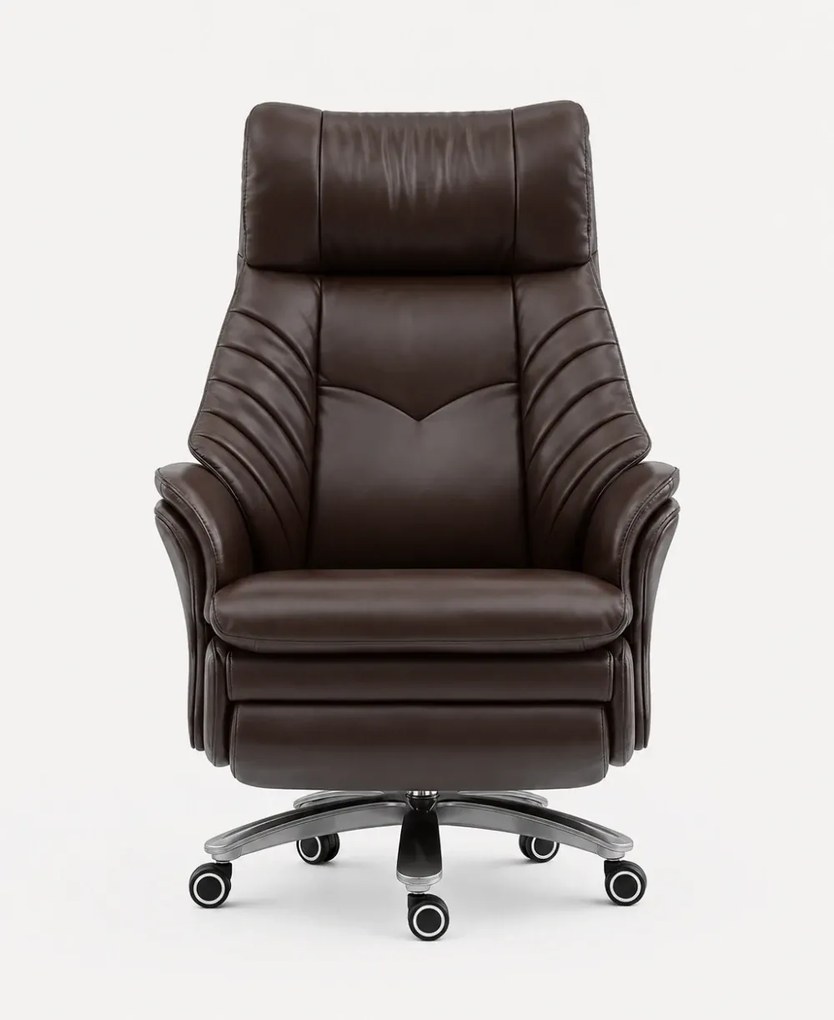 Prestige Executive AeroComfort P212 – Scaun Executiv Premium din Piele Naturală, Reclinabil Electric, Încălzire, Ventilație și Masaj Airbag, Suport pentru Picioare, 150 kg, Maro