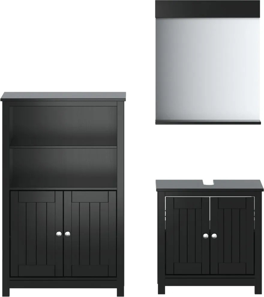 vidaXL Set mobilier baie, 3 piese, „BERG” , negru, lemn masiv de pin