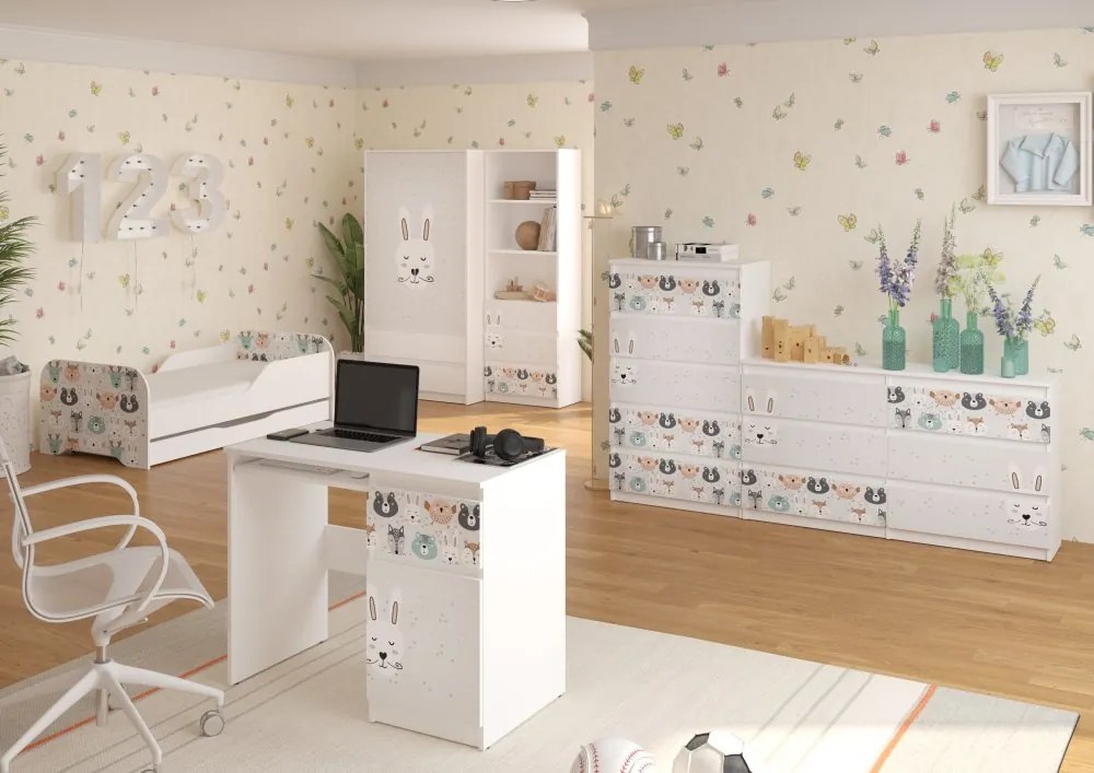 Pat de copii cu animale de pădure 160x80 cm