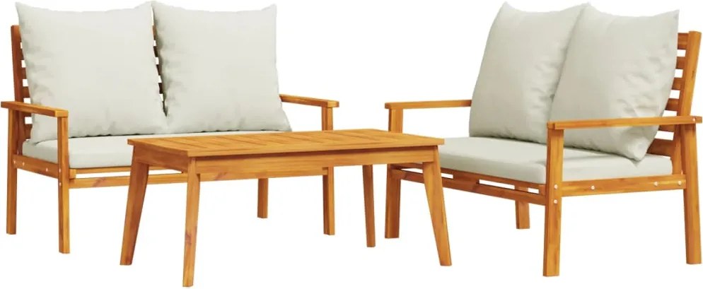 vidaXL Set mobilier de grădină cu perne, 3 piese, lemn masiv acacia