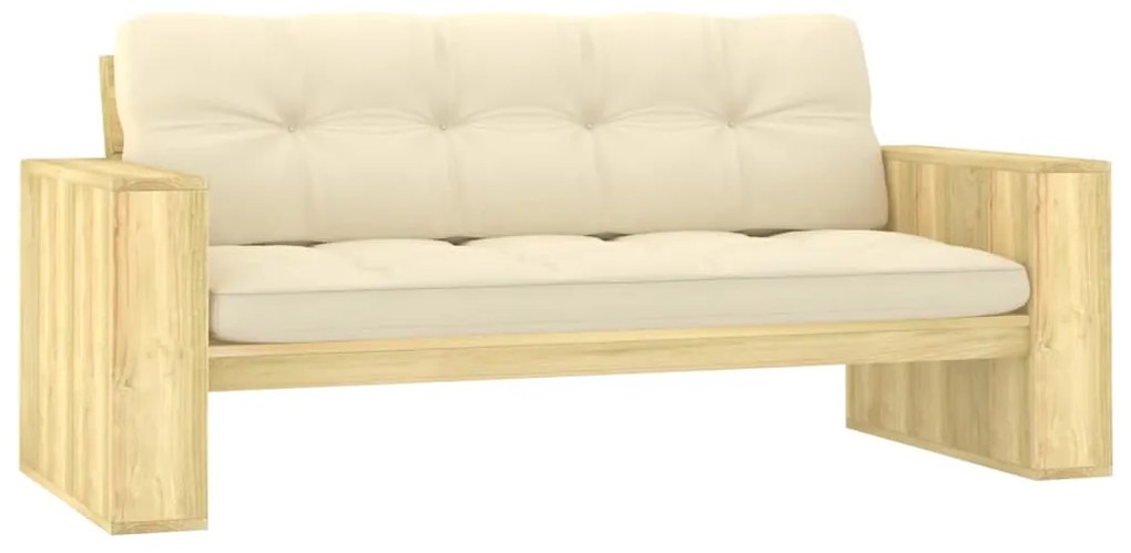 vidaXL Bancă de grădină cu perne crem, 179 cm, lemn de pin tratat