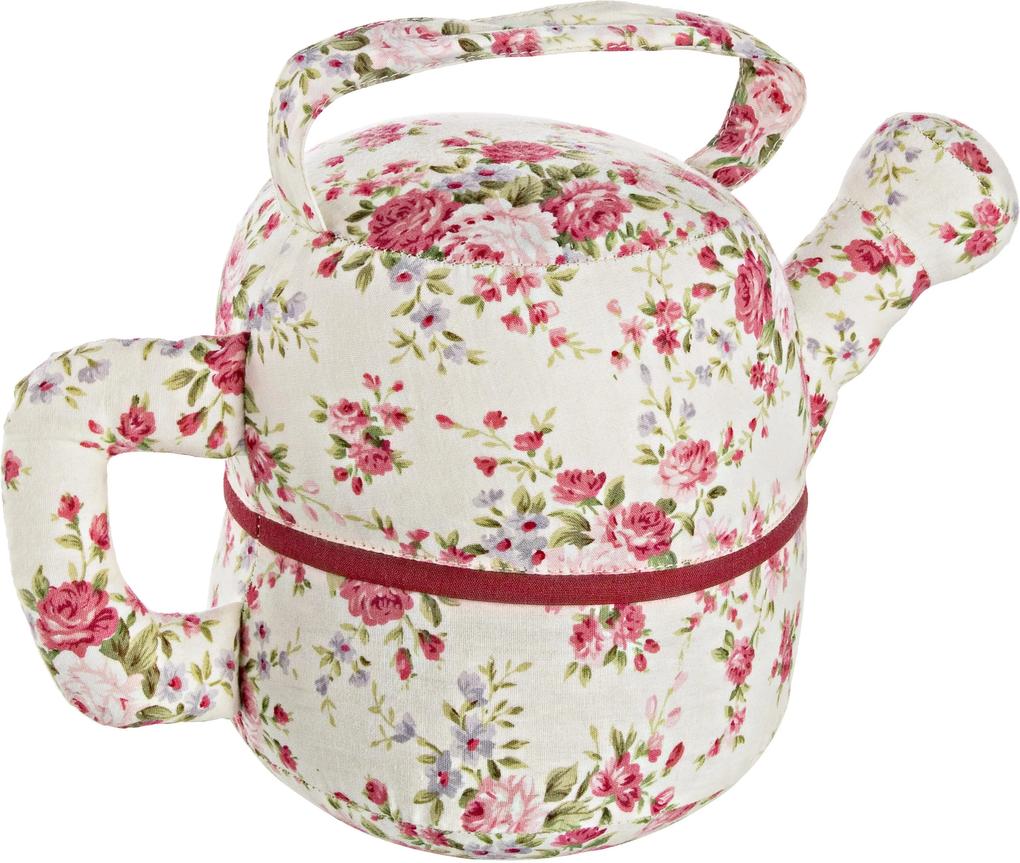 Opritor de usa textil rosu bej Tea Pot Flowers 27x14x17 cm