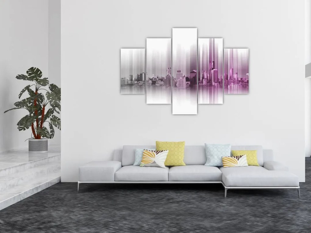 Tablou - Panorama orașului, roz-gri (150x105 cm)