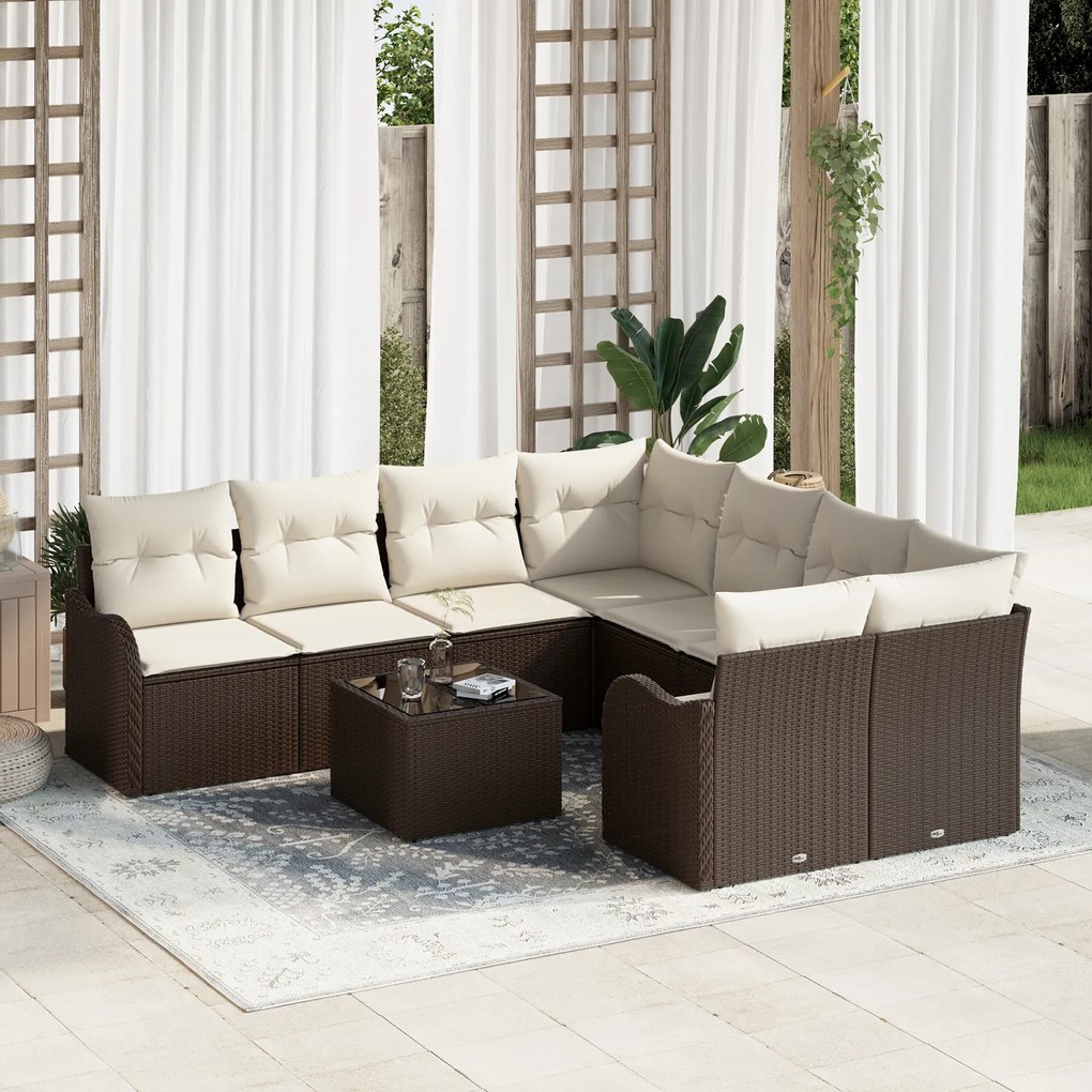 vidaXL Set de canapele pentru grădină 9 pcs Maro 55 x 55 x 37 cm