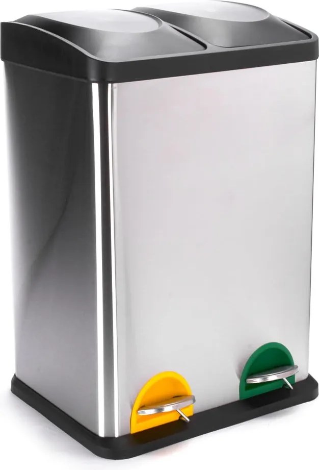 Coș de gunoi argintiu mat pentru reciclare/cu pedală 2x20 l din oțel Tri Selectif – MSV