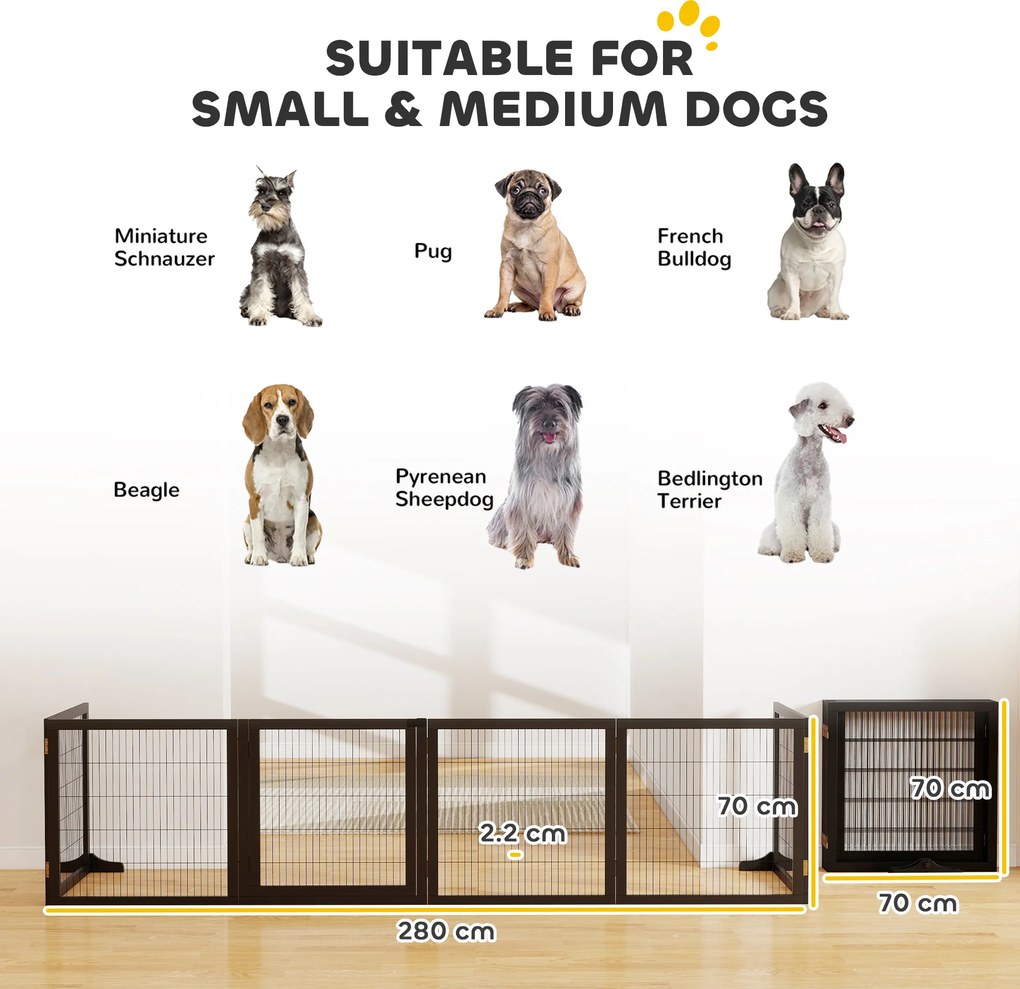 PawHut Poarta pentru câini pliabilă, 432 x 36 x 70 cm Lemn de pin, Negru | Aosom Romania