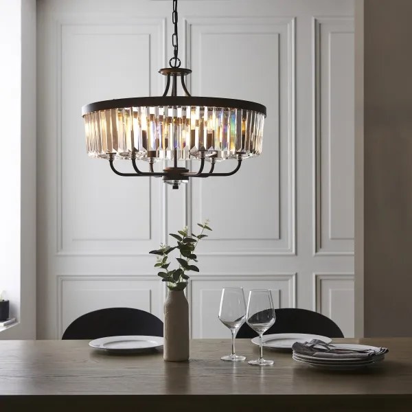Endon 100711 - Candelabru suspendat pe lanț CHESTERFIELD, 6xE14/6W/230V, Ø 55 cm, negru