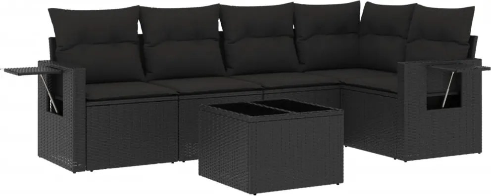 vidaXL Set mobilier de grădină cu perne, 6 piese, negru, poliratan