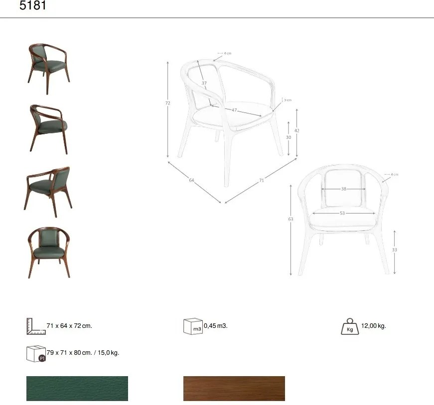 Scaun cu brate LUX design italian, Piele Sintetica Verde Inchis