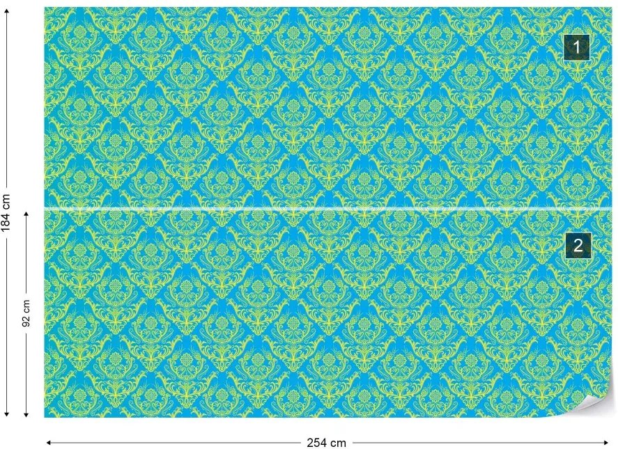Fototapet GLIX - Floral Pattern Green And Blue + adeziv GRATUIT Tapet nețesute - 254x184 cm