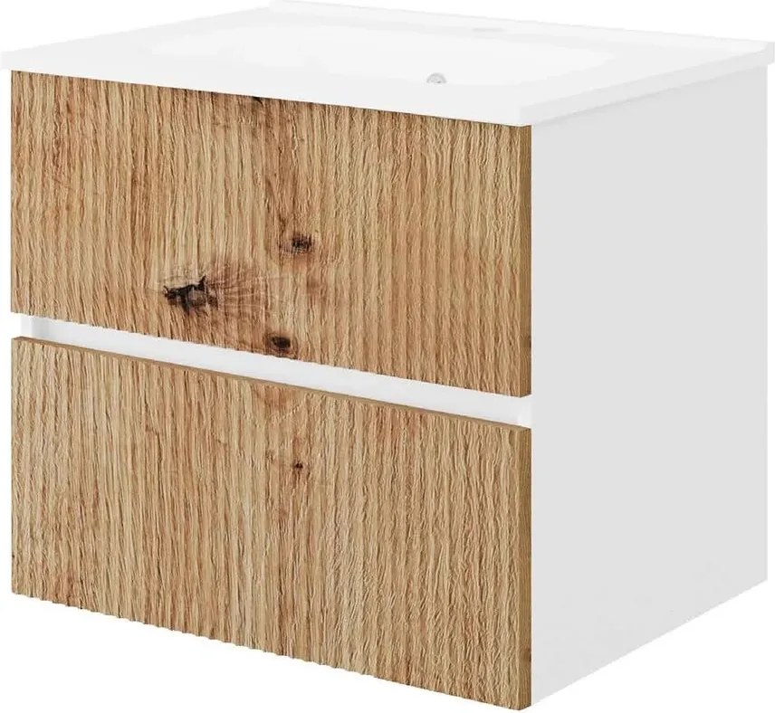 Set dulap baza suspendat stejar mat si lavoar Savini Due Santorini 60 cm