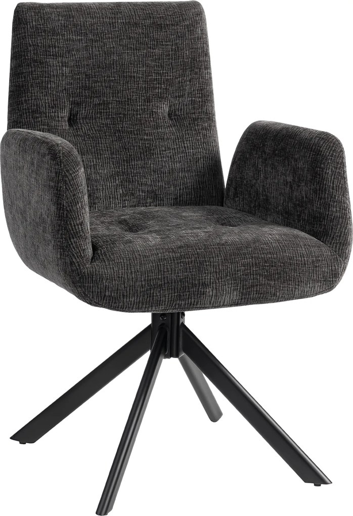 HOMCOM Fotoliu Rotativ pentru Dormitor, Material Textil cu Aspect de In și Picioare Înclinate din Oțel, Negru | Aosom Romania