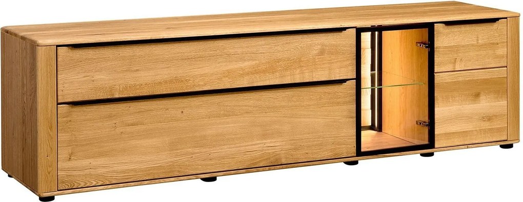 Comodă lemn masiv Moon TV Stejar, 220 × 48 × 60 cm