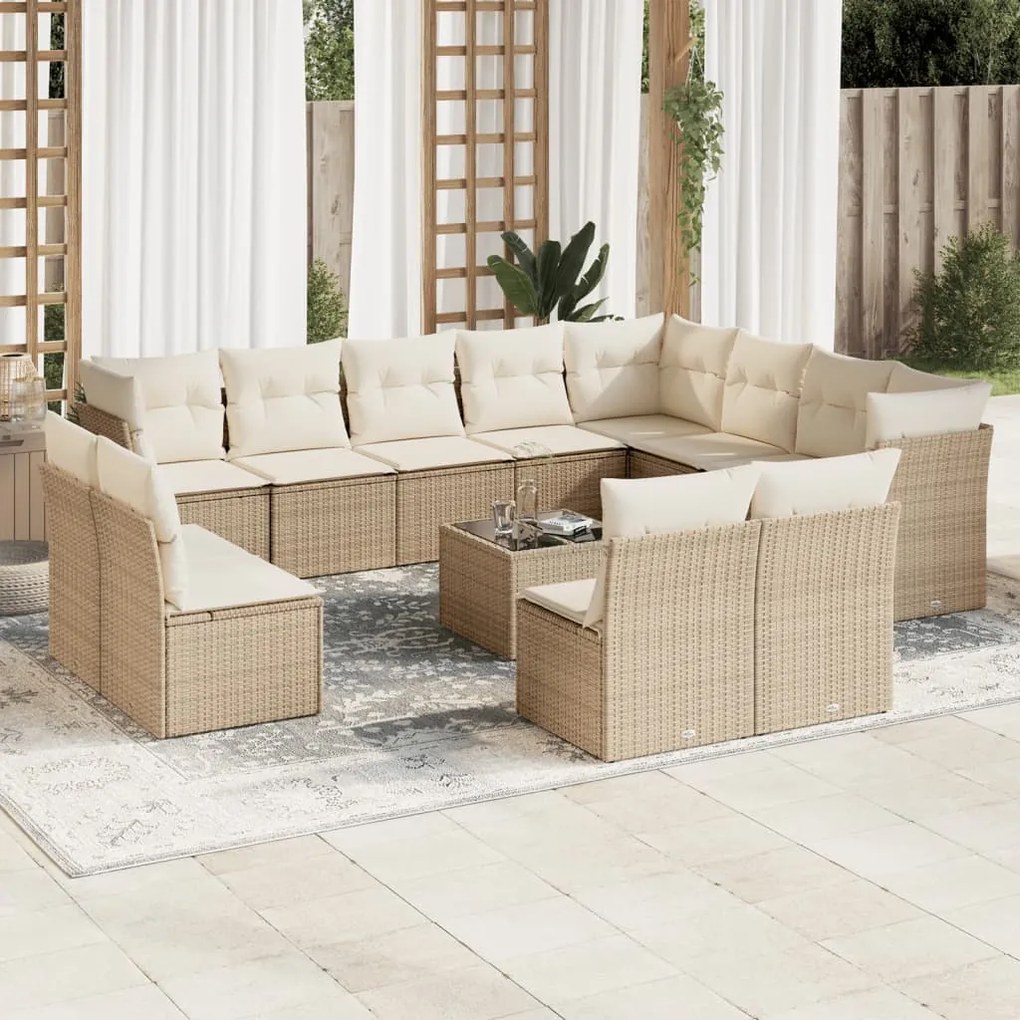vidaXL Set canapele de grădină, 13 piese, cu perne, bej, poliratan