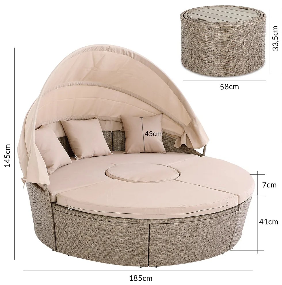 Deuba Sezlong de ratan de gradina LAZY - crem 185 cm