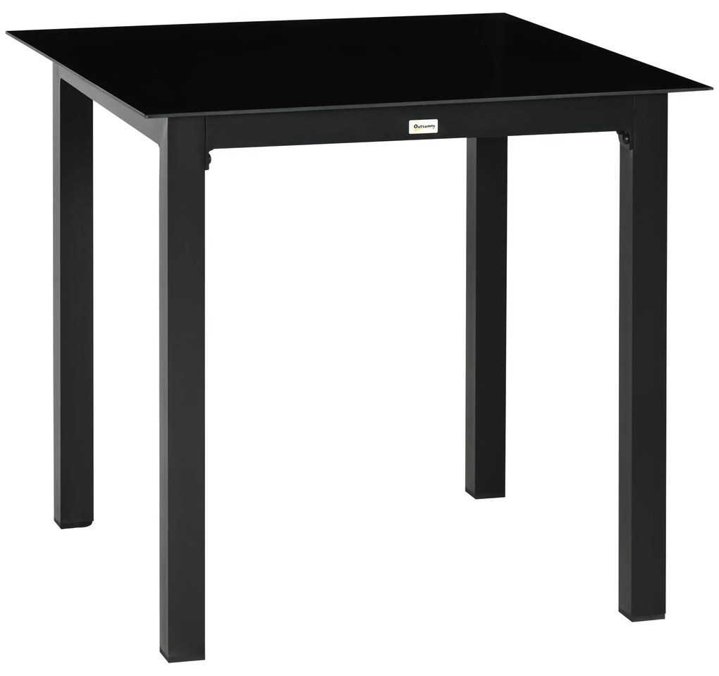 Outsunny Masă de grădină pătrată pentru 4 persoane cu blat din sticlă securizată și cadru din aluminiu 80 x 80 x 74 cm negru | Aosom Romania