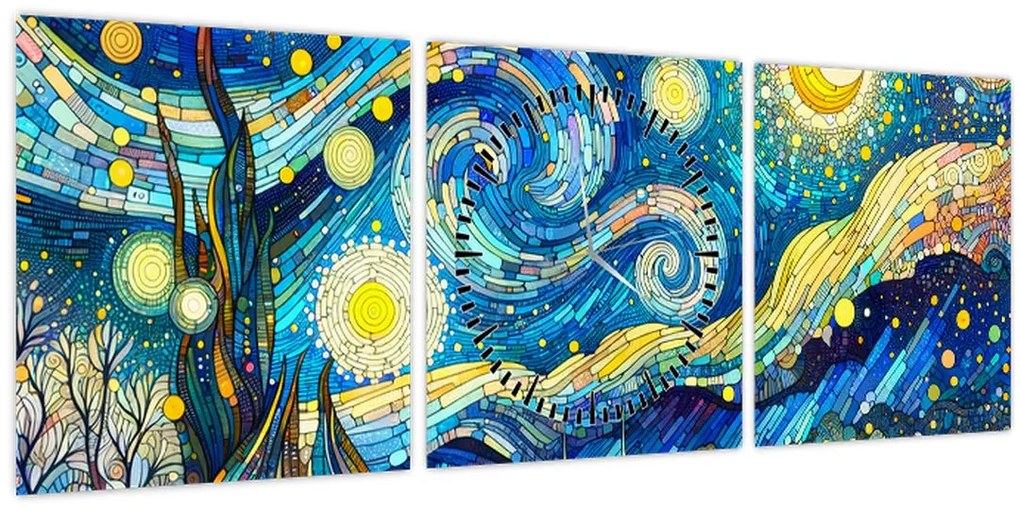 Tablou – Mozaic al nopții înstelate (cu ceas) (90x30 cm)