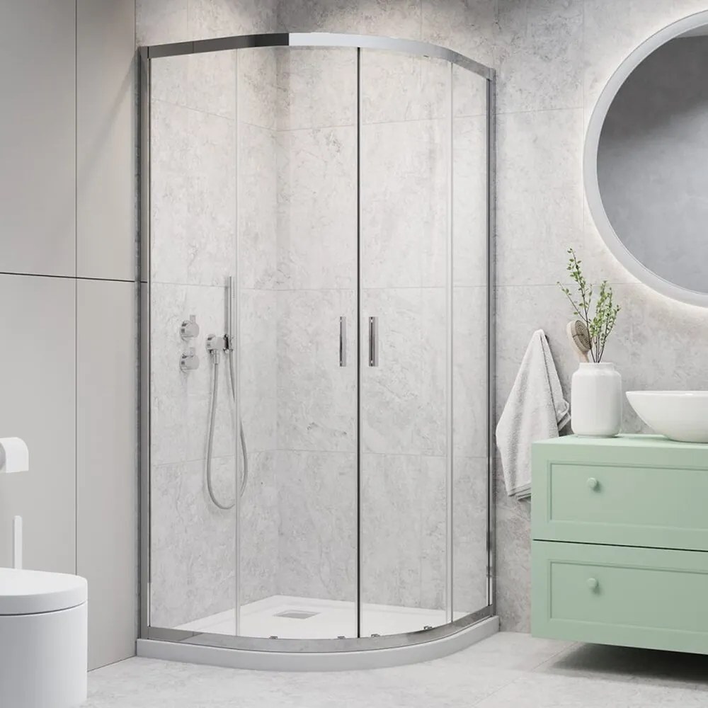 Cabina de dus semirotunda cu usi glisante Radaway Alienta 90x90 cm crom-transparent