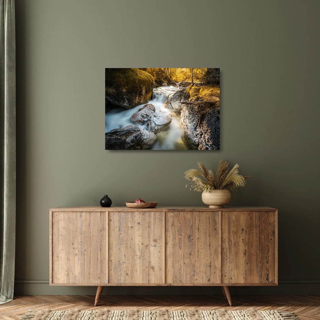 Tablou pe sticlă - Râul din pădure (70x50 cm)