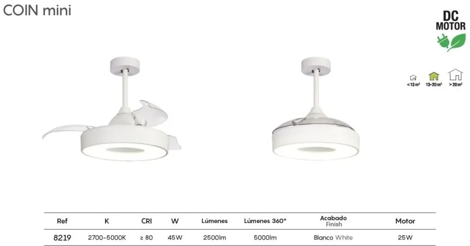 Lustra LED cu Ventilator si telecomanda Mini COIN alb