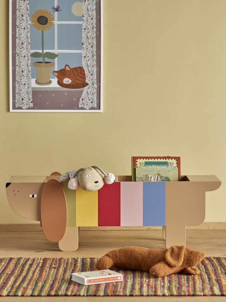 Raft de cărți pentru copii din lemn, multicolor, cu decupaje în formă de câine, 108x37x32 cm, „Charlie"
