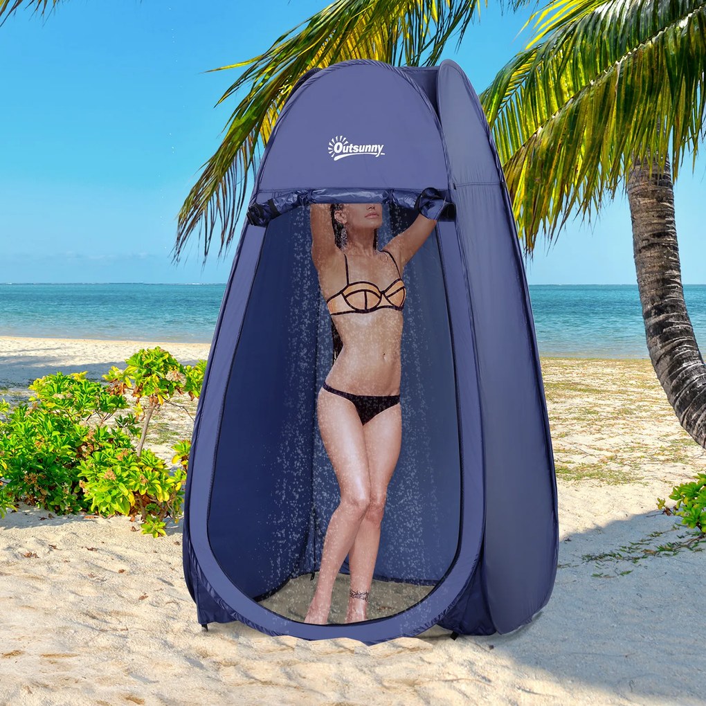 Outsunny Cort de Duș Pop Up Impermeabil cu Intrare cu Fermoar, 100x100x185 cm, Albastru | Aosom Romania