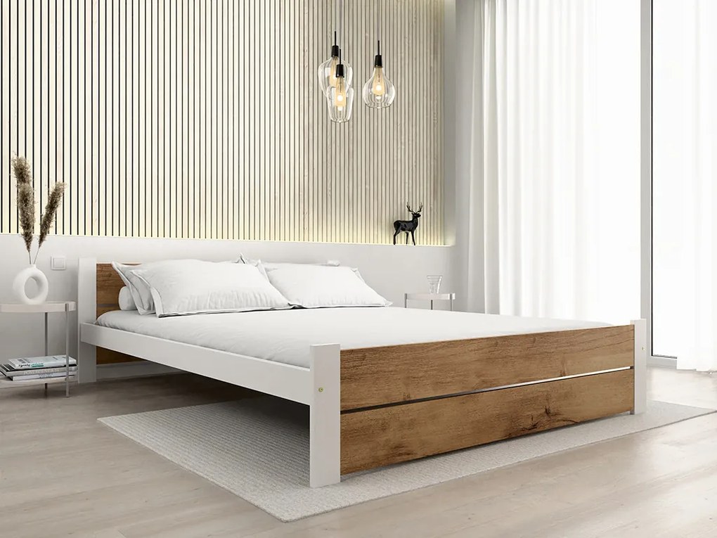 Pat IKAROS DOUBLE 160 x 200 cm, stejar artisan/alb Saltea: Saltea Coco Maxi 20 cm, Somiera: fara somiera