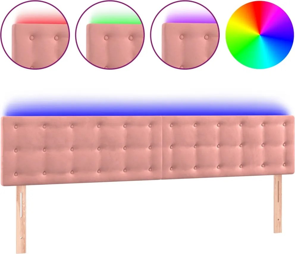 vidaXL Tăblie de pat cu LED, roz, 200x5x78/88 cm, catifea
