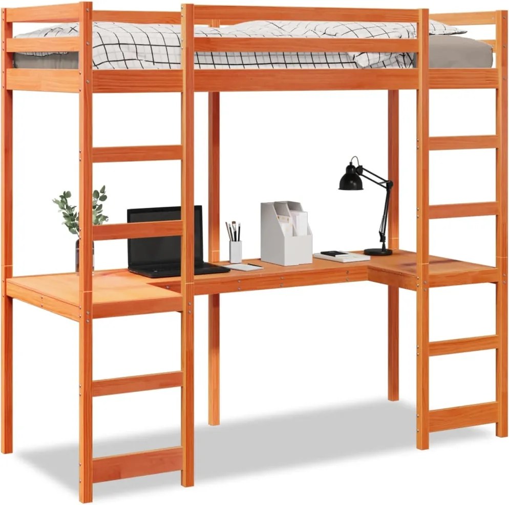 vidaXL Cadru pat supraetajat fără saltea maro 75x190 cm lemn masiv pin