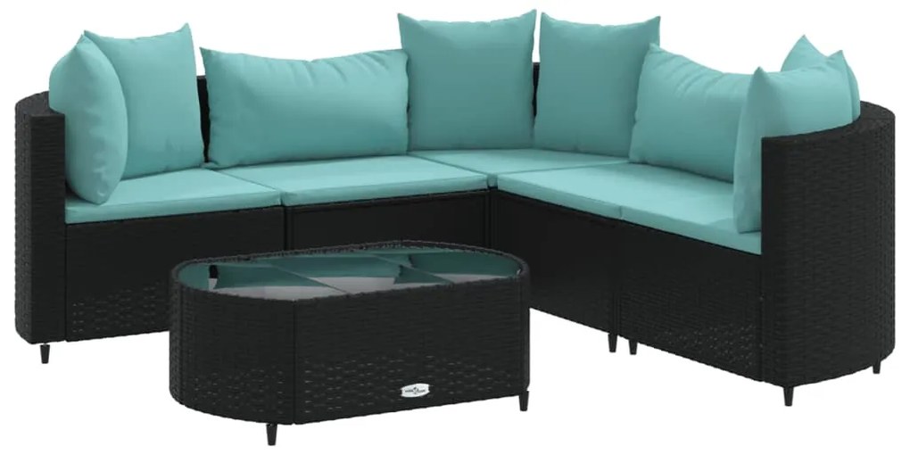 3308396 vidaXL Set mobilier de grădină cu perne, 6 piese, negru, poliratan