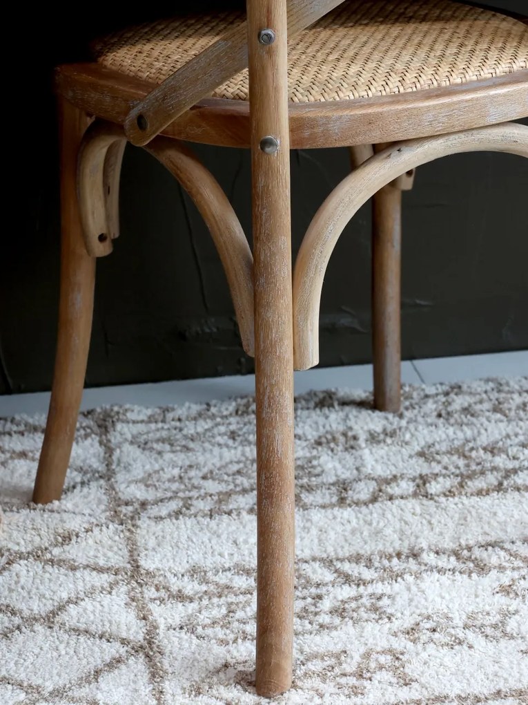 Scaun dining bej din rattan cu aspect vintage Old French