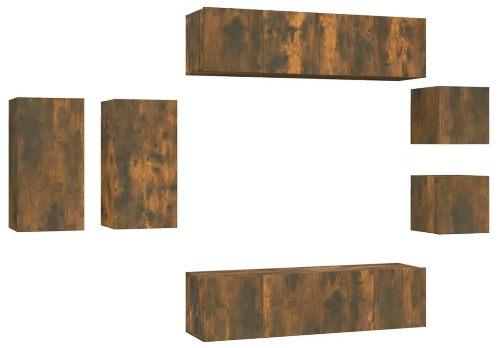 3120284 vidaXL Set dulap TV, 8 piese, stejar fumuriu, lemn prelucrat