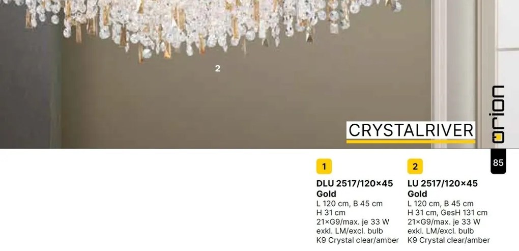 Lustra suspendata cristal K9 design elegant de lux CRYSTALRIVER aurie