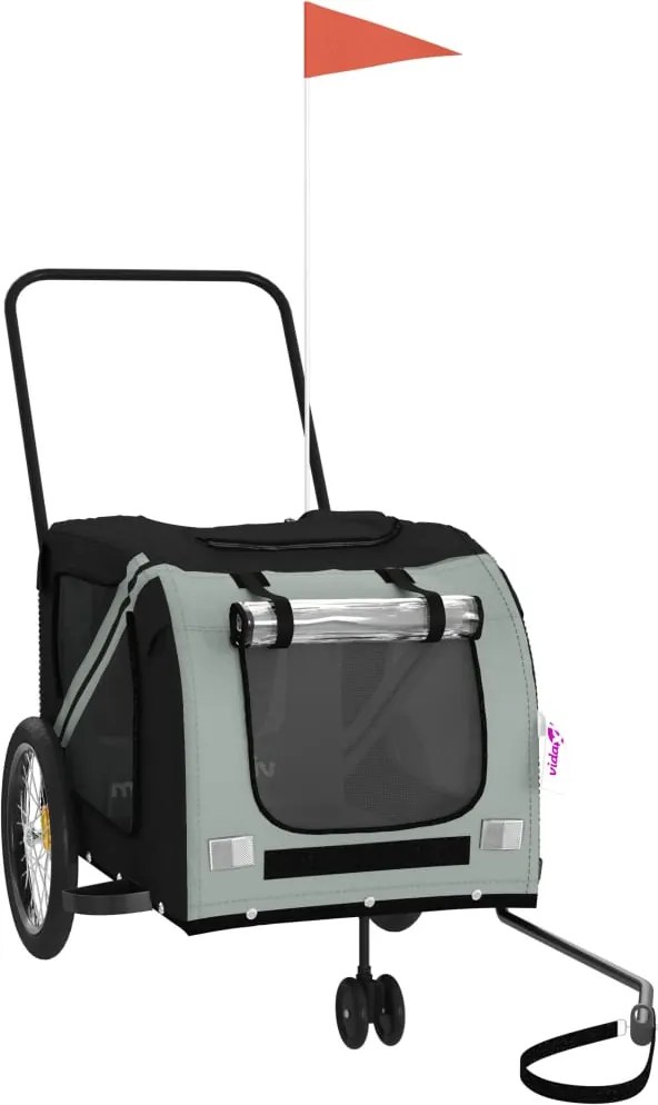 vidaXL Remorcă bicicletă animale companie, gri/negru, oxford/fier