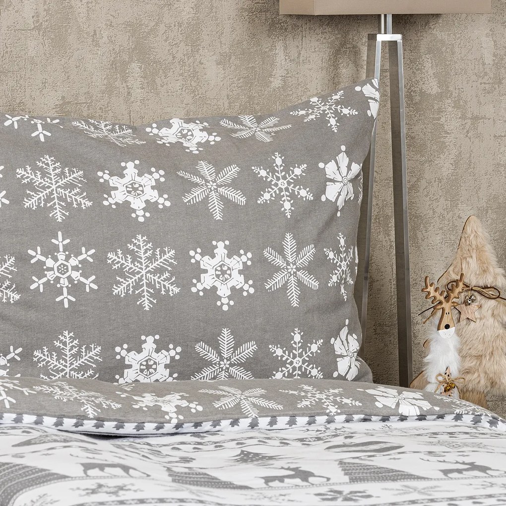 Lenjerie de pat din bumbac flanelCrăciun 4Home Christmas Time, gri, 140 x 200 cm, 70 x 90 cm