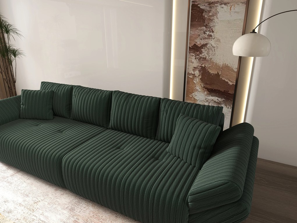 Canapea extensibilă dumonde cu ladă de depozitare si sezut confortabil din spuma high-density, Berlin Ambience Green 300x100 cm