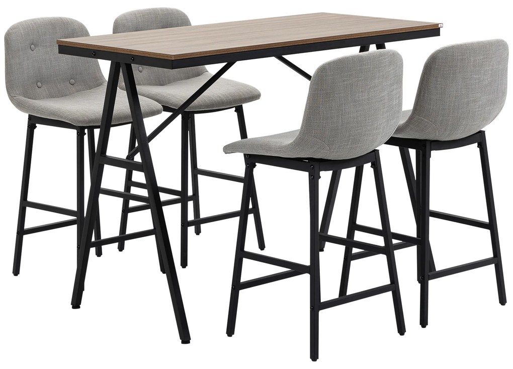 HOMCOM Set de Masa de Bar cu Scaune in Design Industrial, Topping Subtire, 120 cm x 60 cm x 91 cm, Gri deschis | Aosom Romania