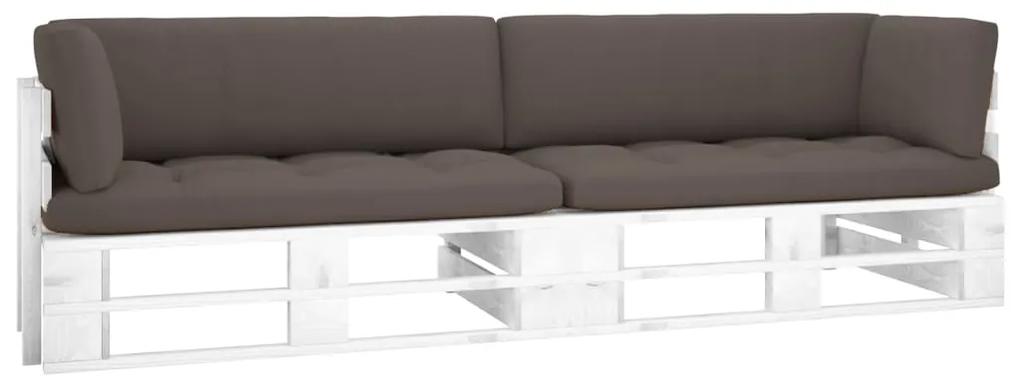 3066645 vidaXL Canapea din paleți cu 2 locuri, cu perne, alb, lemn pin tratat