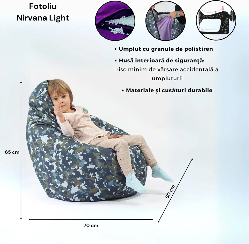 Fotoliu puf copii, Nirvana Light Pufrelax, Material Textil - Moon Grey