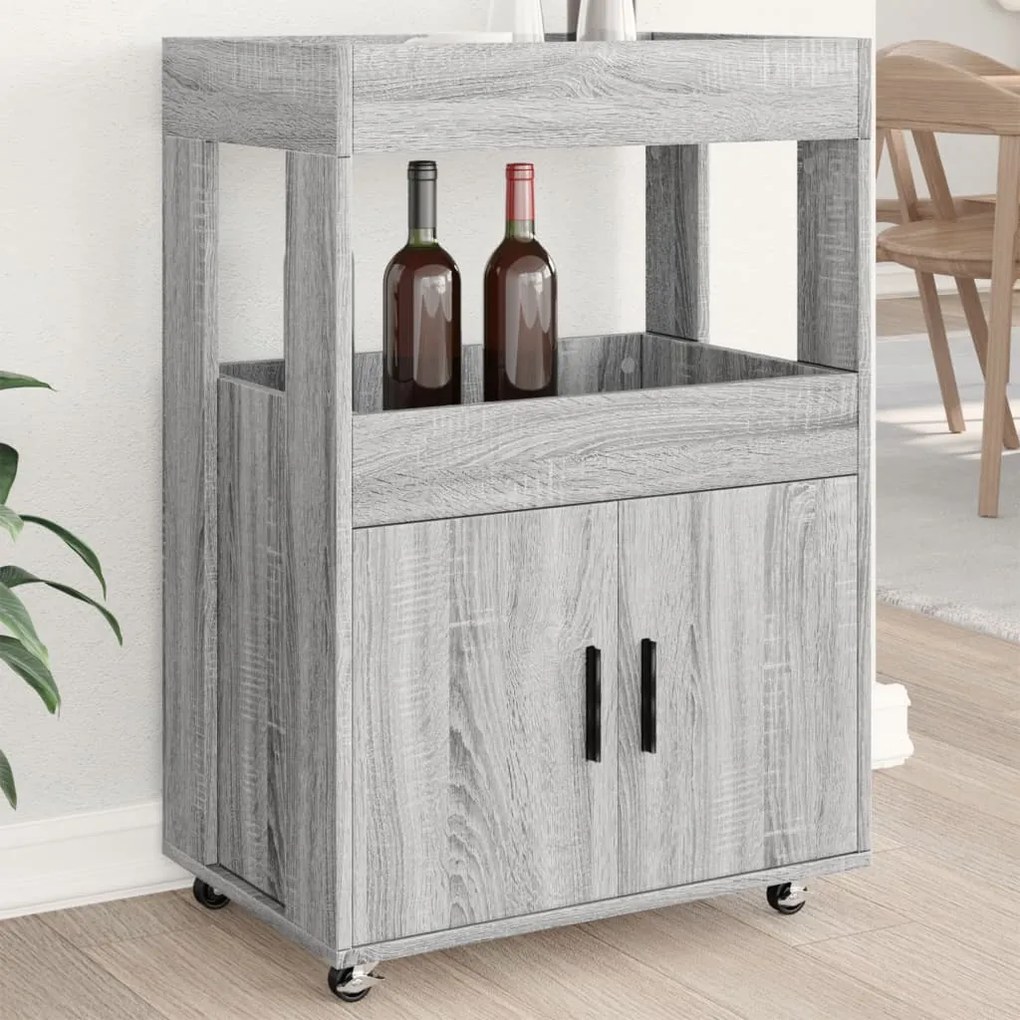 848274 vidaXL Cărucior de bar, gri sonoma, 60x39,5x89 cm, lemn prelucrat