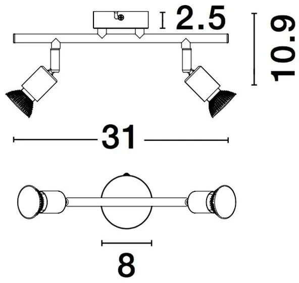 Aplica de perete/tavan cu 2 spoturi design minimalist LUP negru