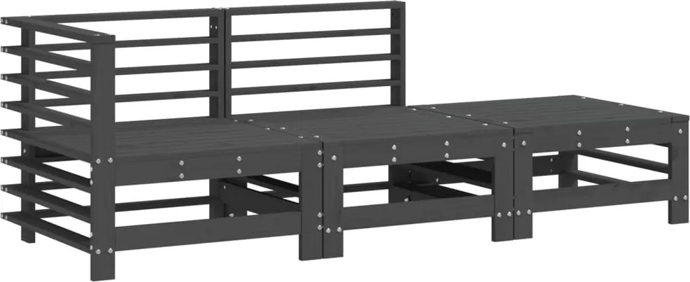 vidaXL Set mobilier de grădină, 3 piese, gri, lemn masiv de pin